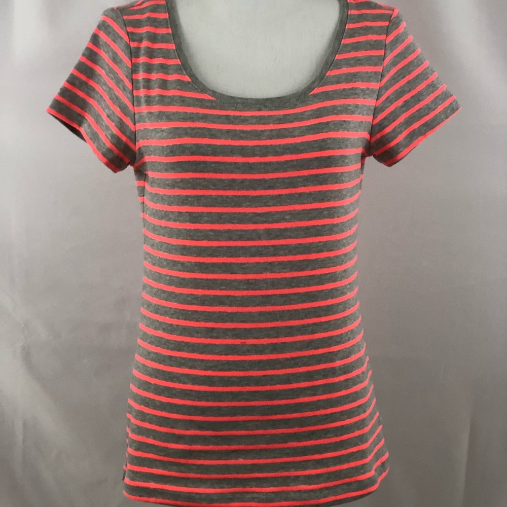 H&M LOGG Striped Grey & Pink Short Sleeve Top